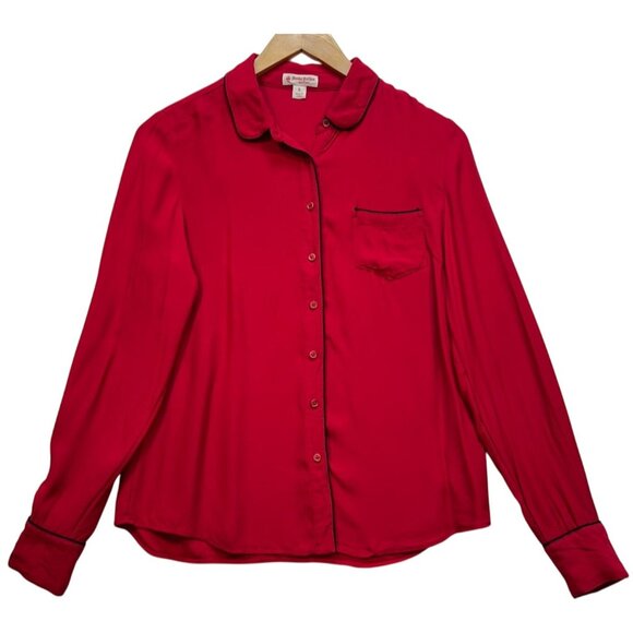Brooks Brothers Women's Fleece Button Up Shirt Long Sleeve Size 6 Red Pocket - Picture 1 of 13